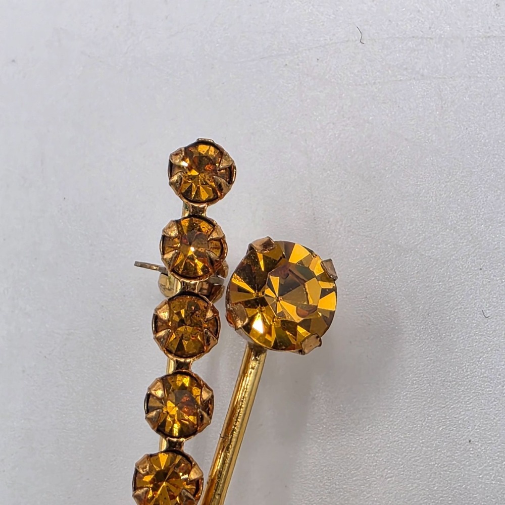 Vintage Austrian Amber Rhinestone Floral Spray Brooch Pin Gold Tone Signed - Picture 7 of 9